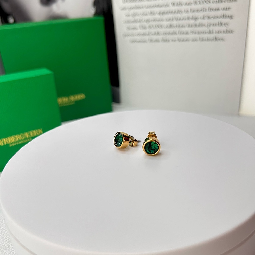 Emerald Green Crystal Gold Stud Earrings, Green Stone Stud Gold Earrings